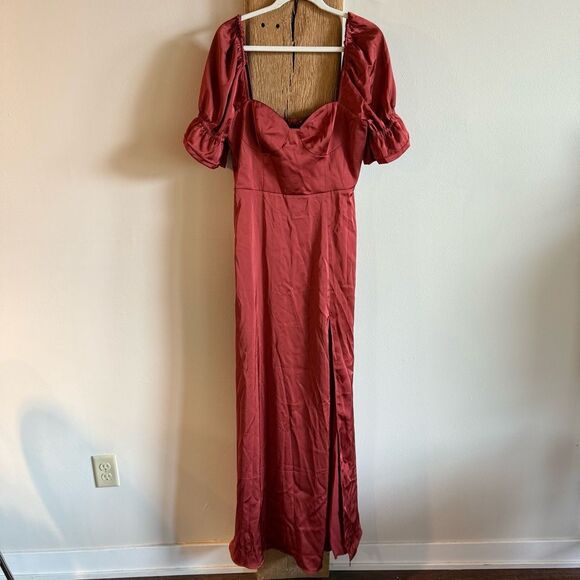 NWT Azazie Harlie Stretch Satin Dress Terracotta Size 12 - Picture 6 of 12